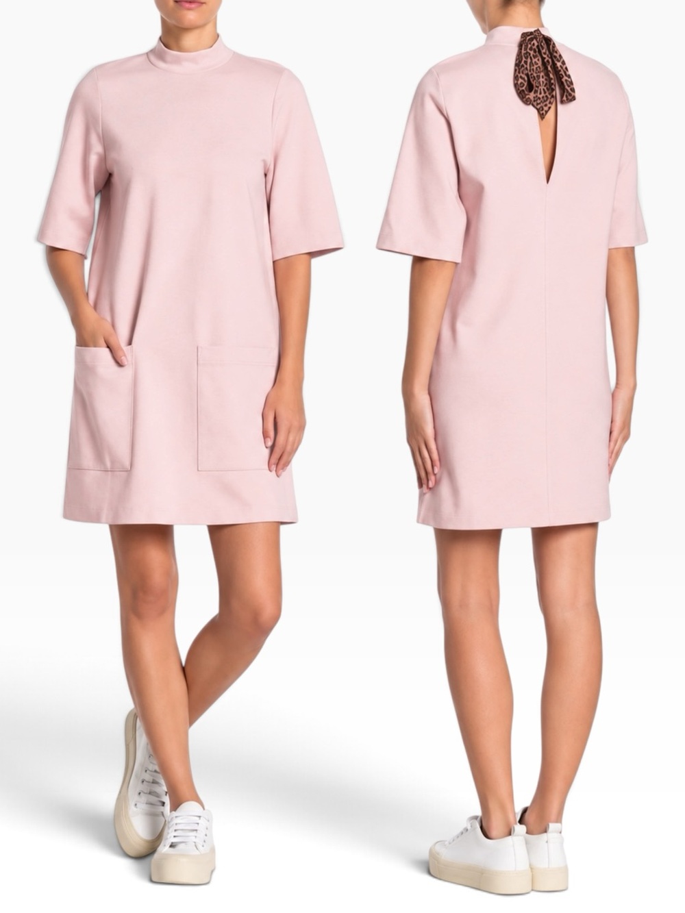 Free People West Hill Blush Pink Mini Dress Leopard Tie Back S